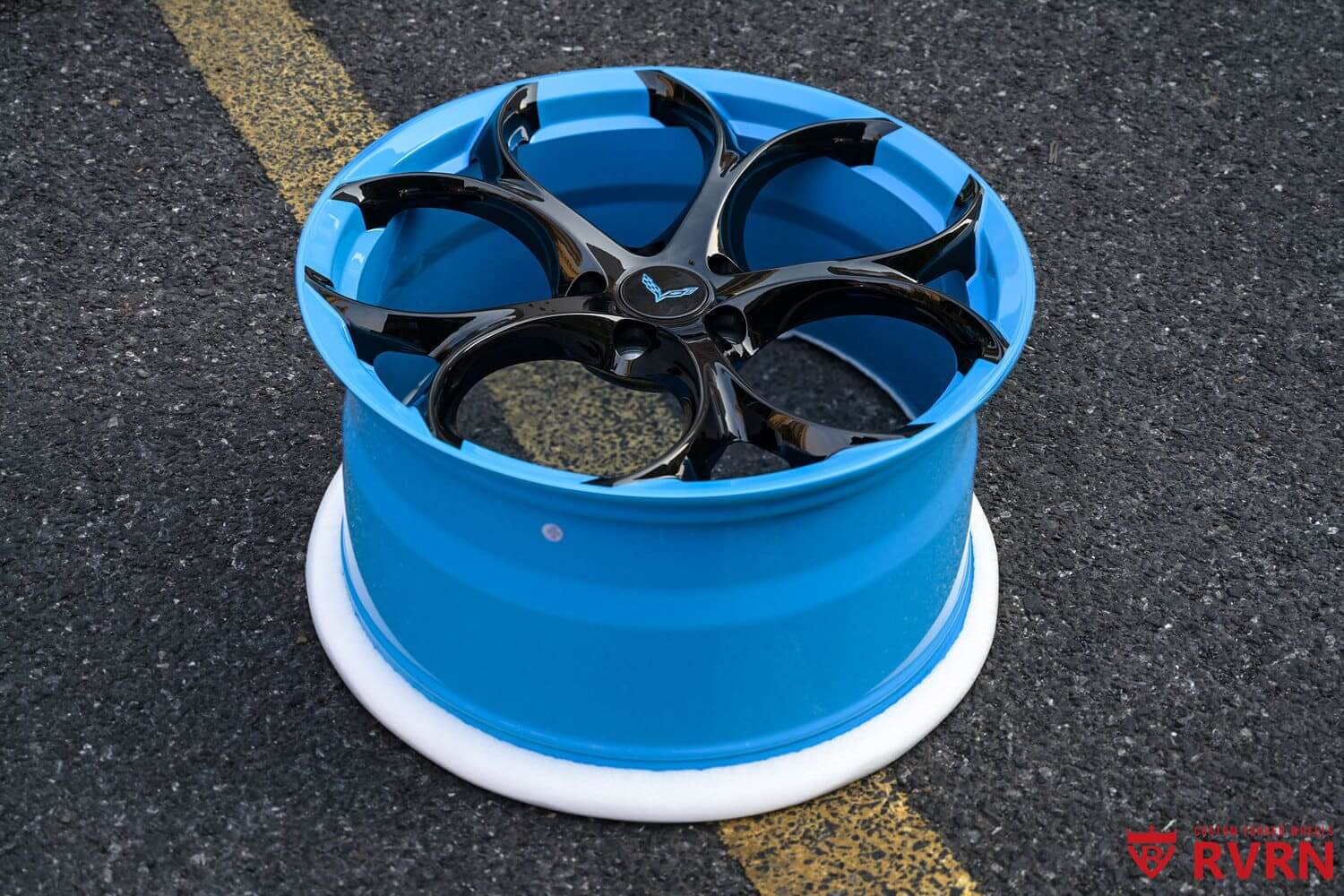 Custom Rapid Blue & Black forged wheels for Corvette C8 Stingray.