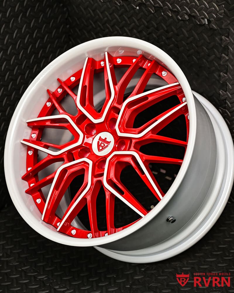 Custom-made white barrel on RV-T081 forged wheels for C8 Corvette Stingray