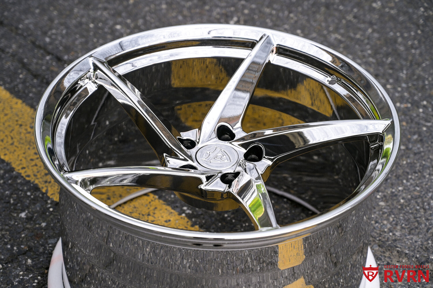 Corvette C8 Z06 chrome forged wheels 5 spoke close up