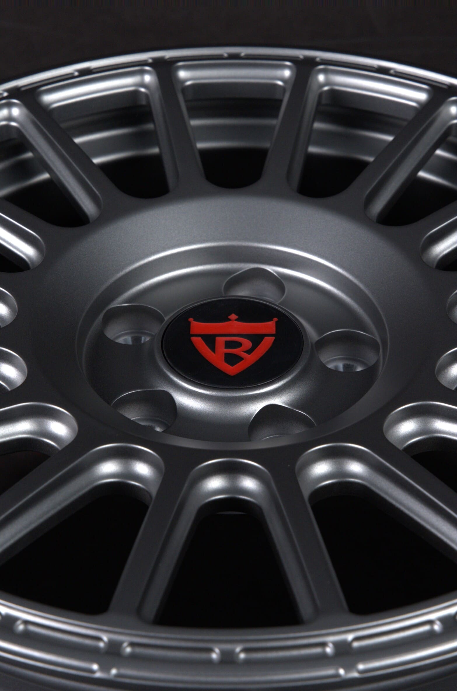 Detail of matte gunmetal finish on Toyota truck wheel