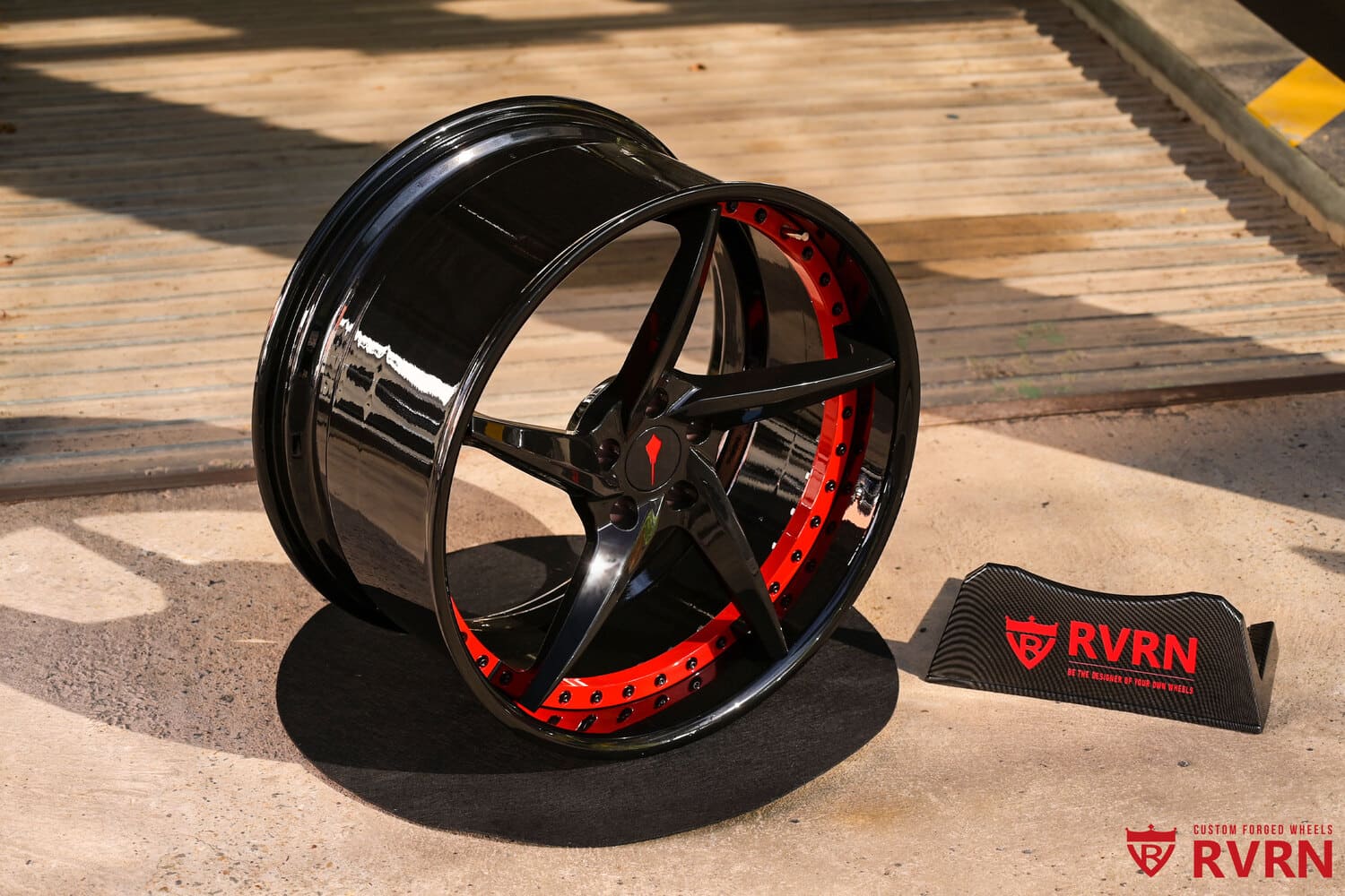 Black and red custom forged wheels for 2022 Corvette C8 Z51