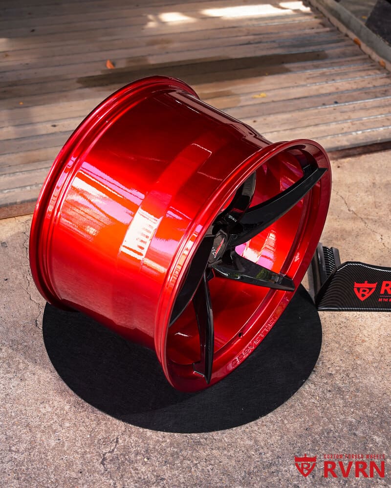 Concave forged Black Cherry rims on Corvette rear angle