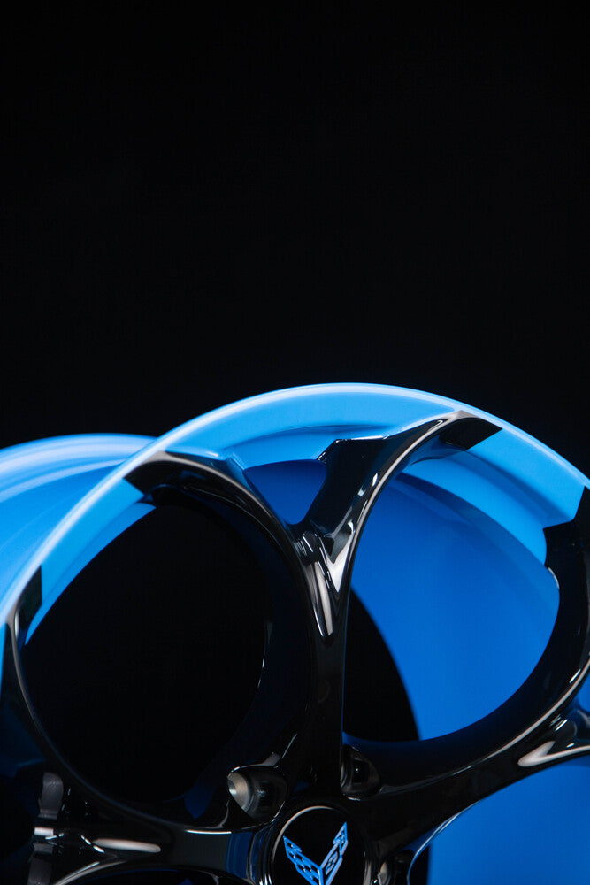 Rapid Blue custom finish on C8 Corvette forged wheel barrel
