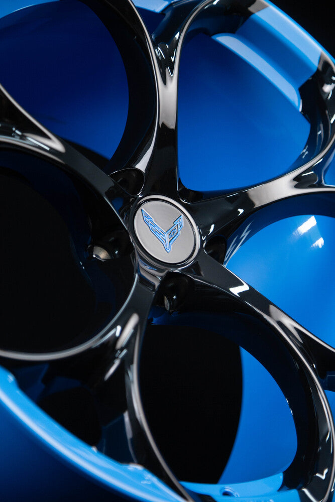 RV-MS016 Corvette C8 Z51 custom forged rims in black and Rapid Blue