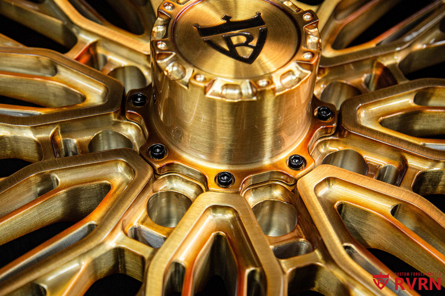 Custom transparent light copper and gloss black forged wheels side angle