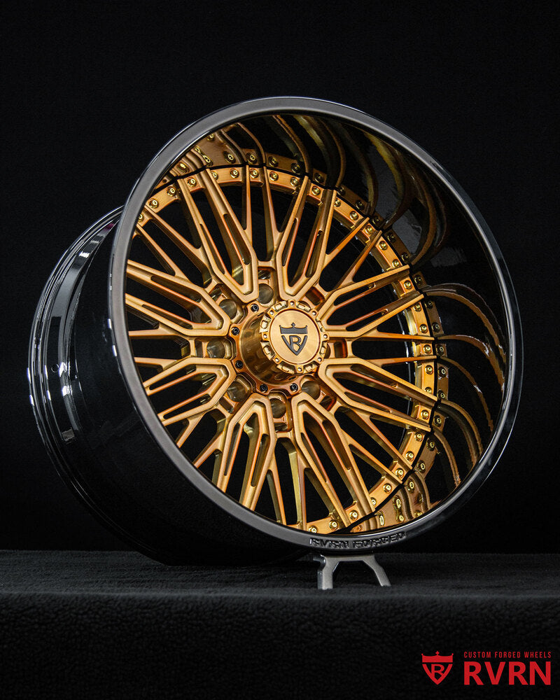 Custom M6 gold chrome screws on forged truck wheel design