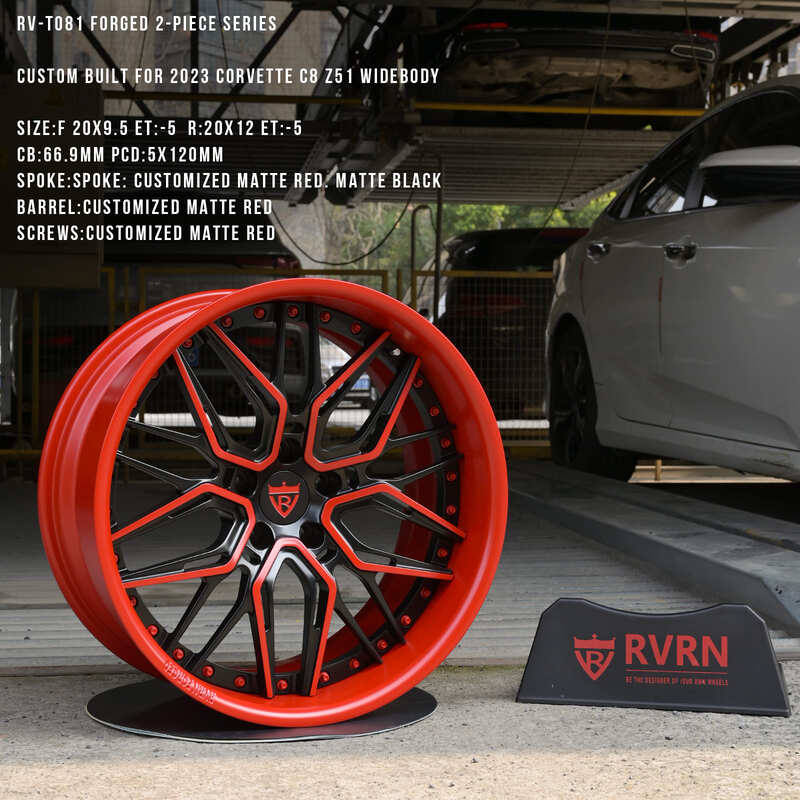 2023 Corvette C8 Z51 Widebody Custom Deep Dish Wheels-RVRN T081 Forged 2pc Rims-Red and black