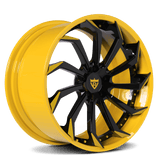 Custom forged 2-piece wheels for Corvette, aggressive style, 19-inch staggered fitment available, yellow and black design, free shipping