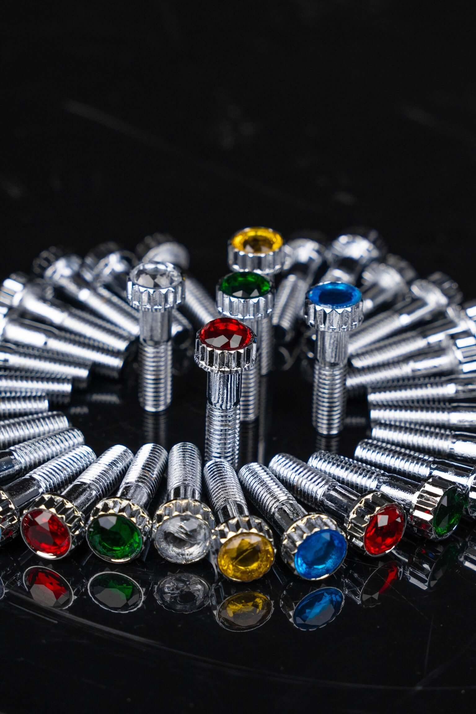 Crystal Shiny Screws with rhinestones for Dodge Dakota R/T Wheels, custom 6 lug rims, and custom-forged 17-26 inch rims