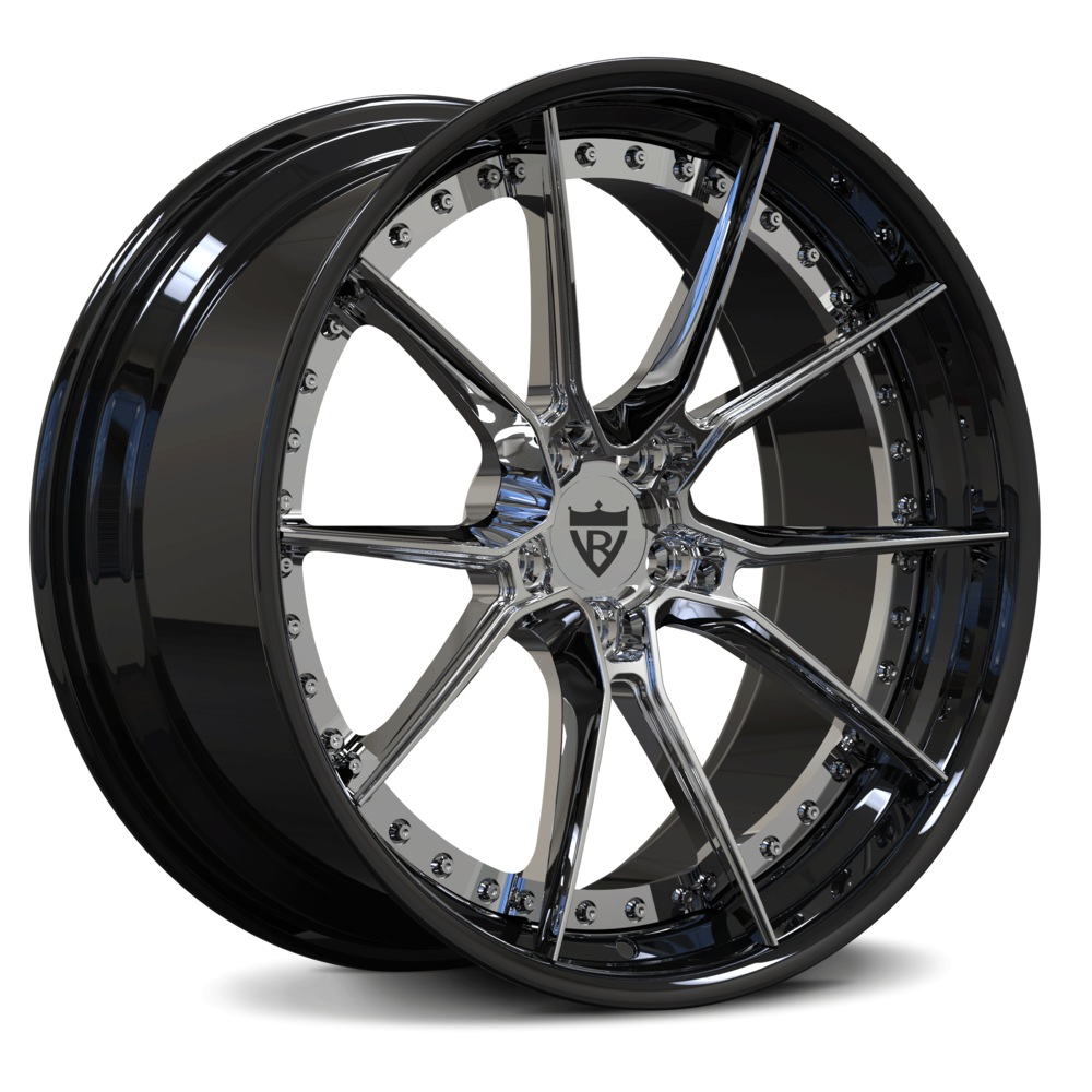 Black RV-DB082 wheels with chrome spokes – Tesla Model S performance upgrade