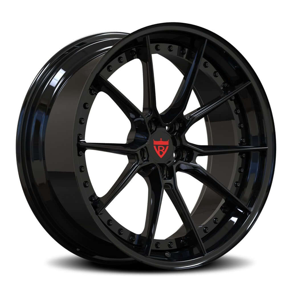 Exclusive Aston Martin rims with a glossy black and silver contrast, custom built to order