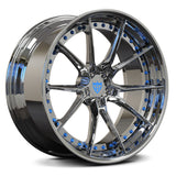 Chrome spokes with Tesla Blue barrel on RVRN RV-DB082 forged wheels