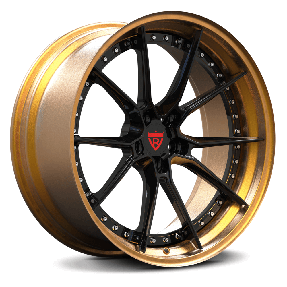 Transparent copper and black RV-DB082 forged rims – 10-spoke custom built for racing