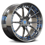 Chrome and blue Custom Forged two piece wheels series for luxury sports race cars-RVRN Wheels