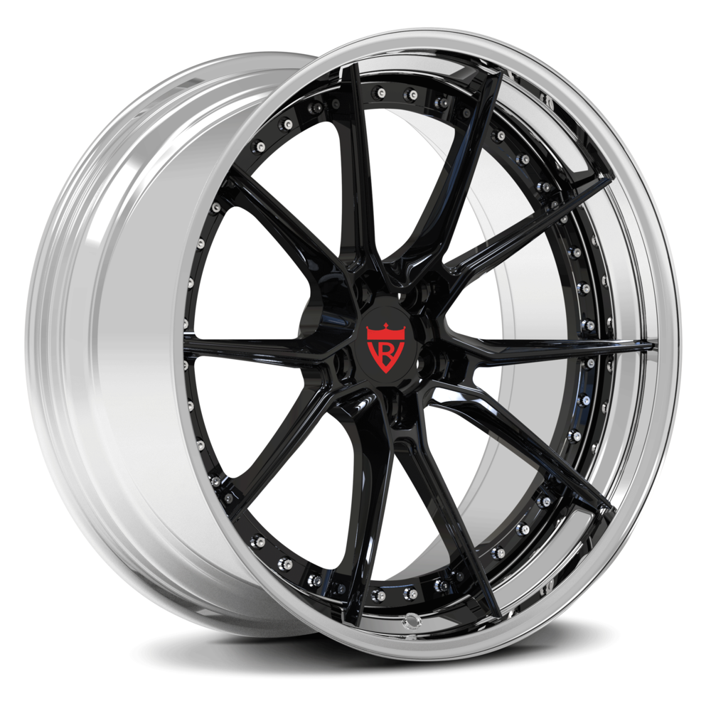 Chrome and black dual-tone RV-DB082 two-piece rims – lightweight forged racing wheels"