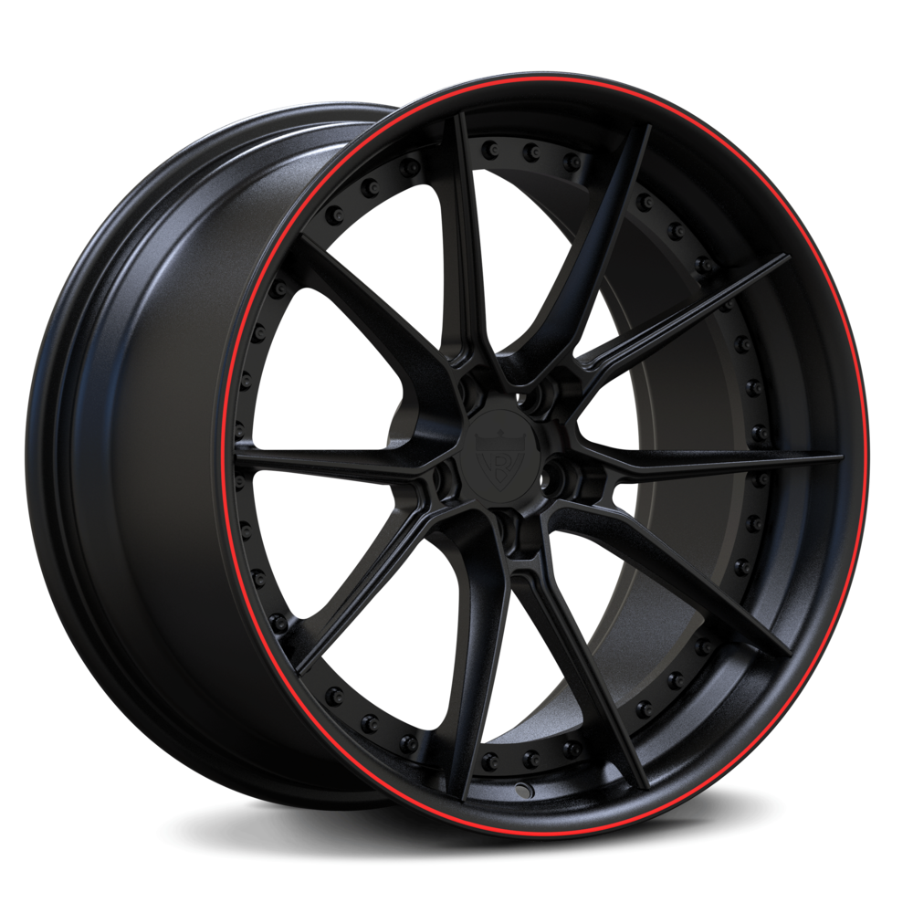 Matte black Tesla wheels with red accents – RVRN RV-DB082 10-spoke design