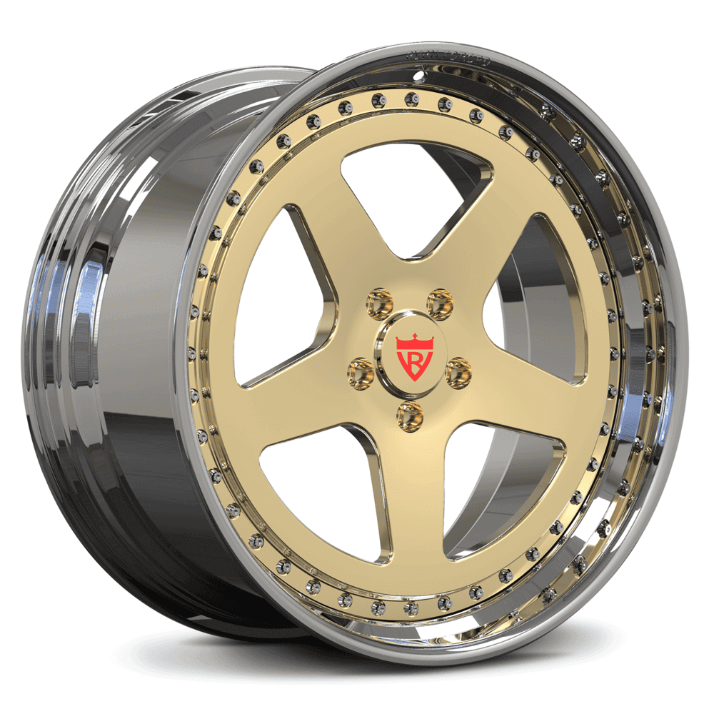 Gold and chrome rims for 2000 Corvette C5, classic 5 spoke deep dish forged wheels RV-DC03 Series