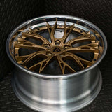 Custom forged RV-DC04 wheel in gold finish, designed for Corvette C8 and suitable for various vehicles.
