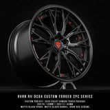 Custom forged RV-DC04 wheels for 2020 Chevy Camaro, featuring matte black and red accents for aggressive styling.