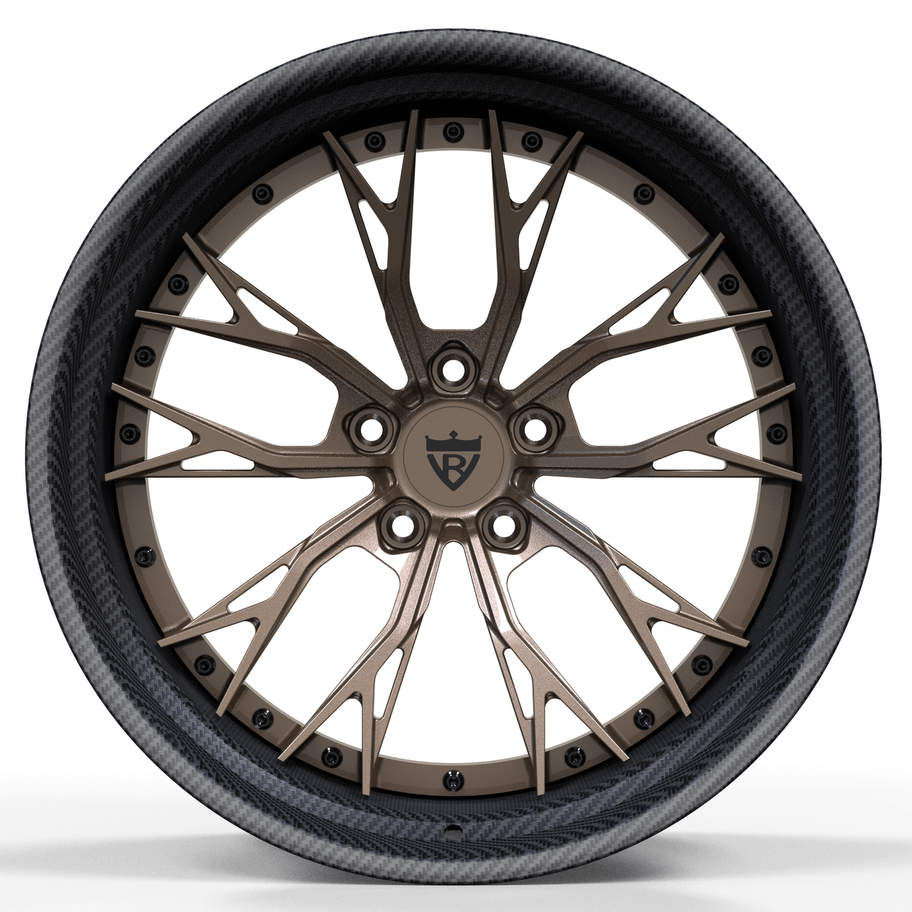 CUSTOM FORGED 2-PIECE DEEP CONCAVE WHEELS: RV-DC04 in bronze finish ideal for Corvette C8 Z06, made from aerospace-grade forged 6061-T6 aluminum.