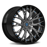 Custom forged 2-piece wheels RV-DC04, designed for Corvette C8 and other vehicles, showcasing a sleek black and gray finish.