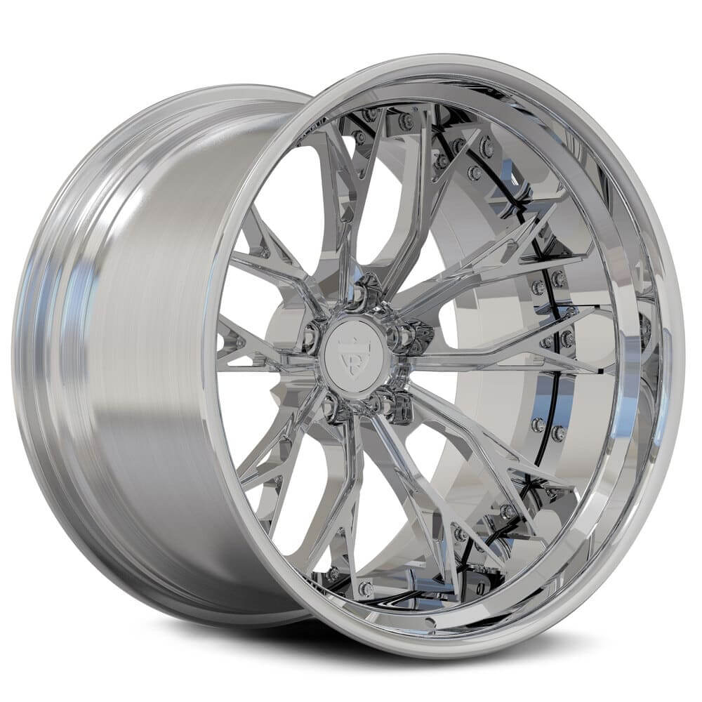 Corvette C8 Wheels in chrome finish, deep dish design, custom forged step lip rims by RVRN Wheels