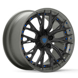 Custom forged 2-piece wheel RV-DC04 in black and blue for Corvette C8 and other vehicles.