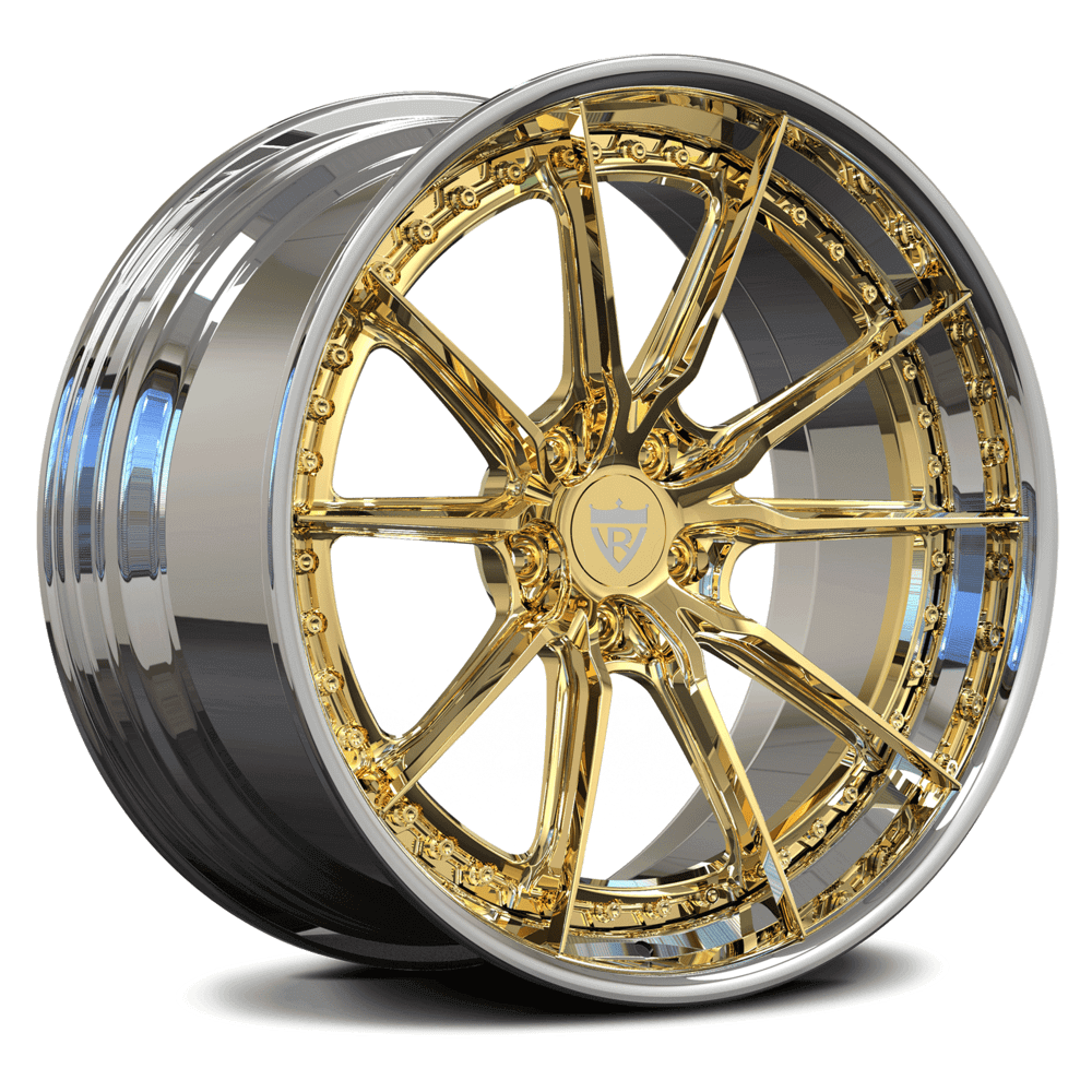 Corvette C1-C8 custom wheels with gold and chrome, RVRN Forged 2-Piece Rims for any vehicle.