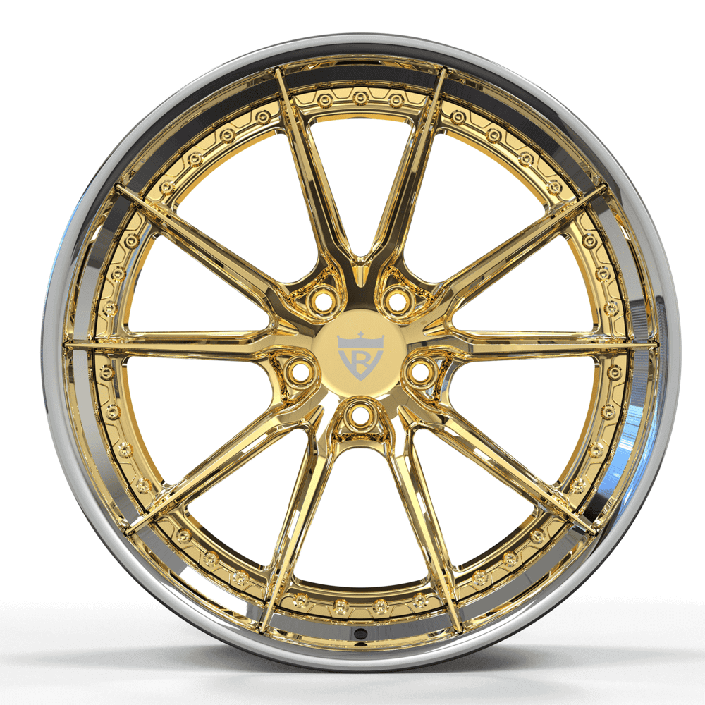 Corvette C1-C8 custom wheels with gold and chrome, RVRN Forged 2-Piece Rims for any vehicle.