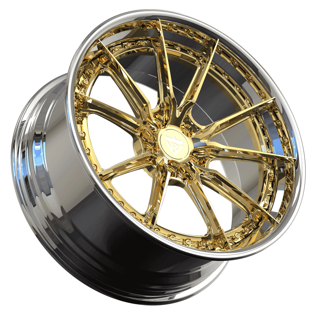 Wheels for Corvette C1-c8 z06 with any color option, gold and chrome rims, RVRN Custom Forged Wheels RV-DC04 Series
