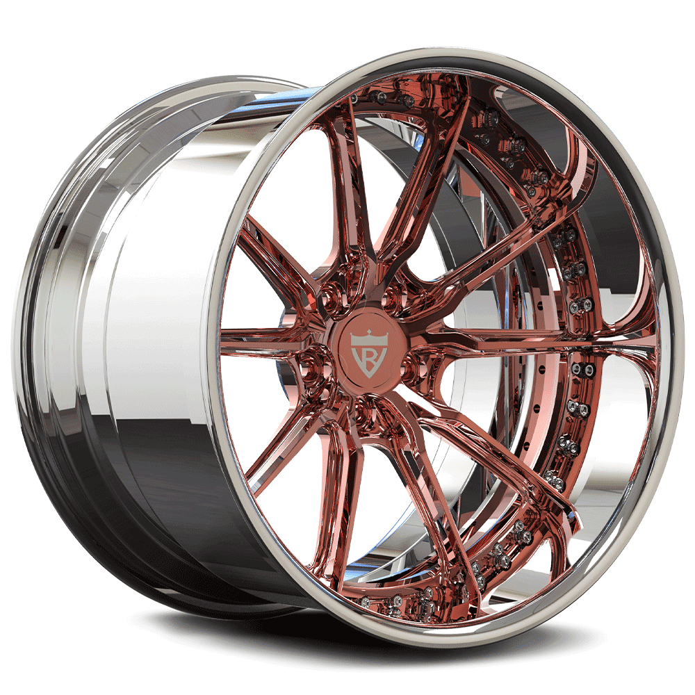 Custom Forged 2-Piece RV-DC05 Deep Dish Wheel - Rose Gold and Chrome, Ideal for Truck, SUV, Sports Car, 20-Inch Size, Custom Per Order