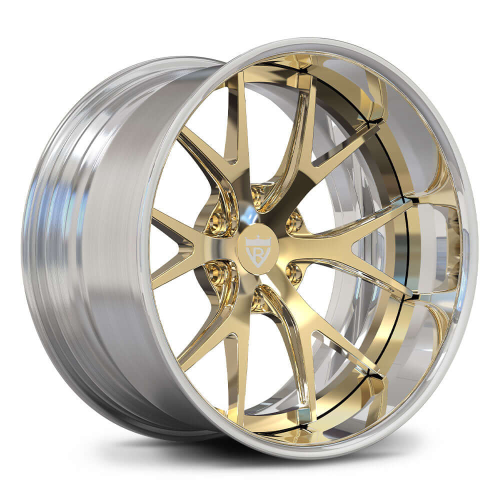 Custom forged 2-piece deep dish wheel in gold finish, ideal for Silverado 1500 and truck 6 lug rims.