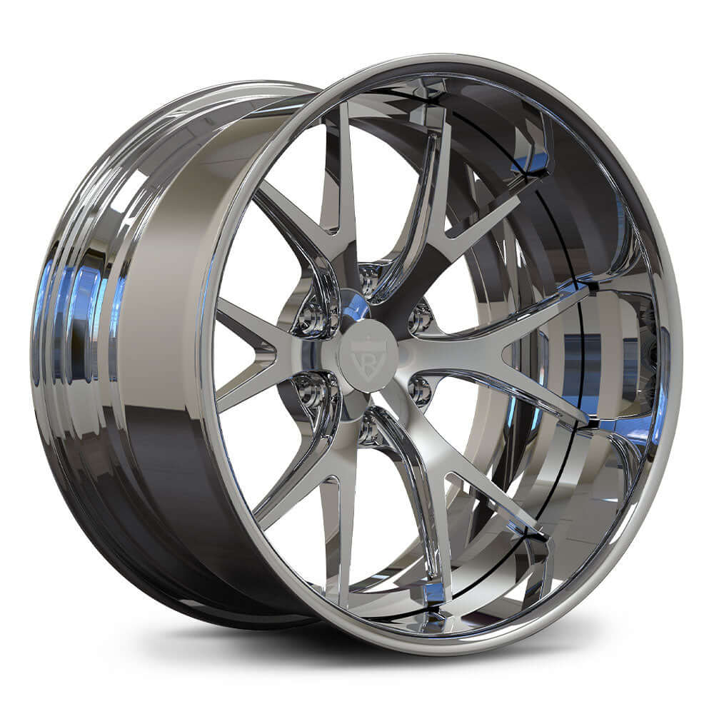 Custom forged deep dish wheels for trucks, featuring a shiny polished aluminum finish and designed for performance.