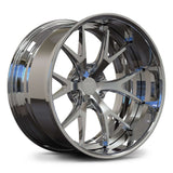 Custom forged deep dish wheels for trucks, featuring a shiny polished aluminum finish and designed for performance.