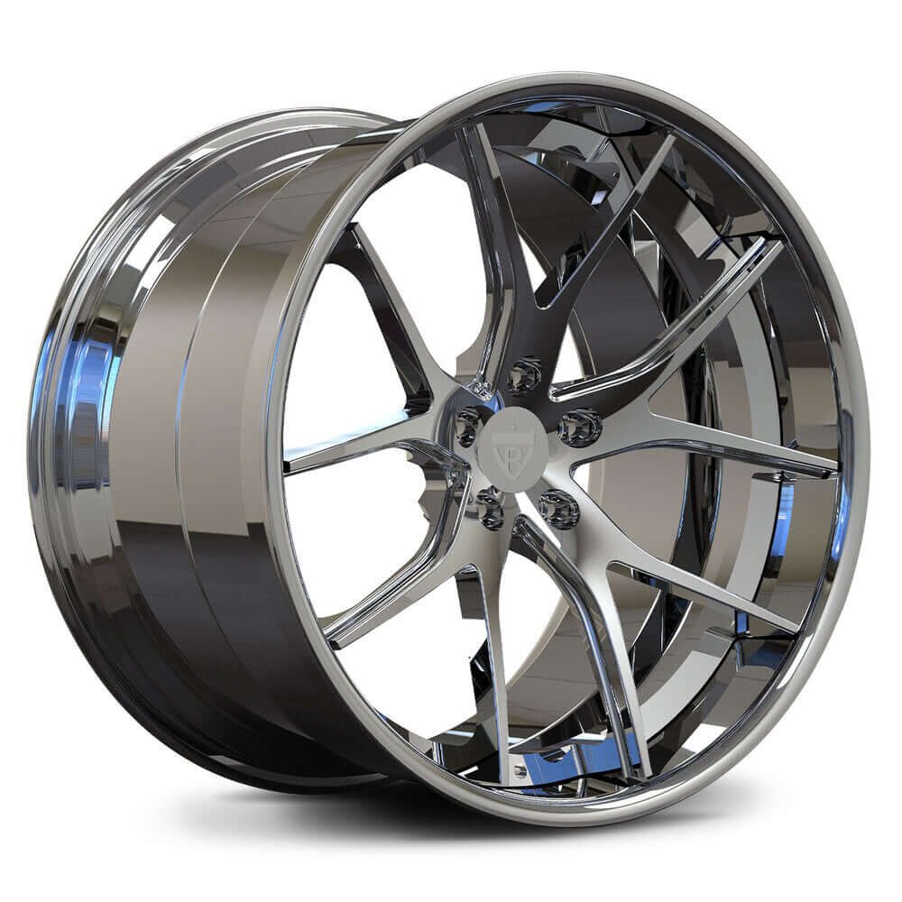 Custom-built chrome concave wheels for Aston Martin Vantage, deep dish design.