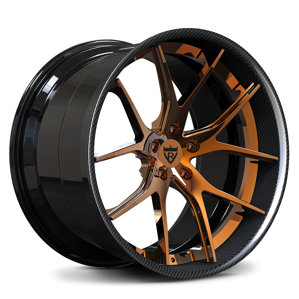 ston Martin wheels with a bronze finish, carbon fiber lip, deep dish concave style, custom-built to order for Vantage models.