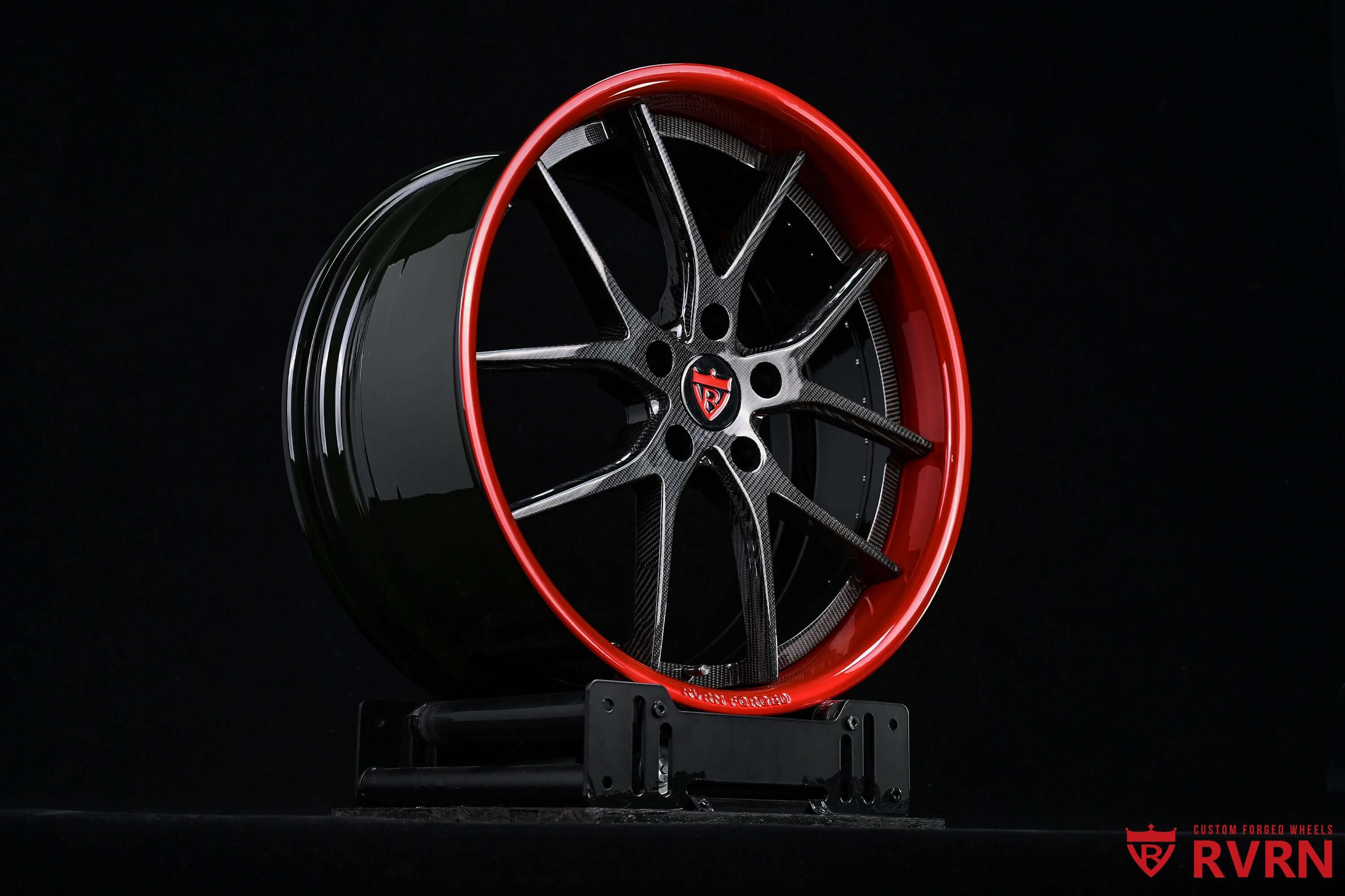 Aggressive deep dish profile of RVRN's made-to-order Aston Martin Vantage wheels