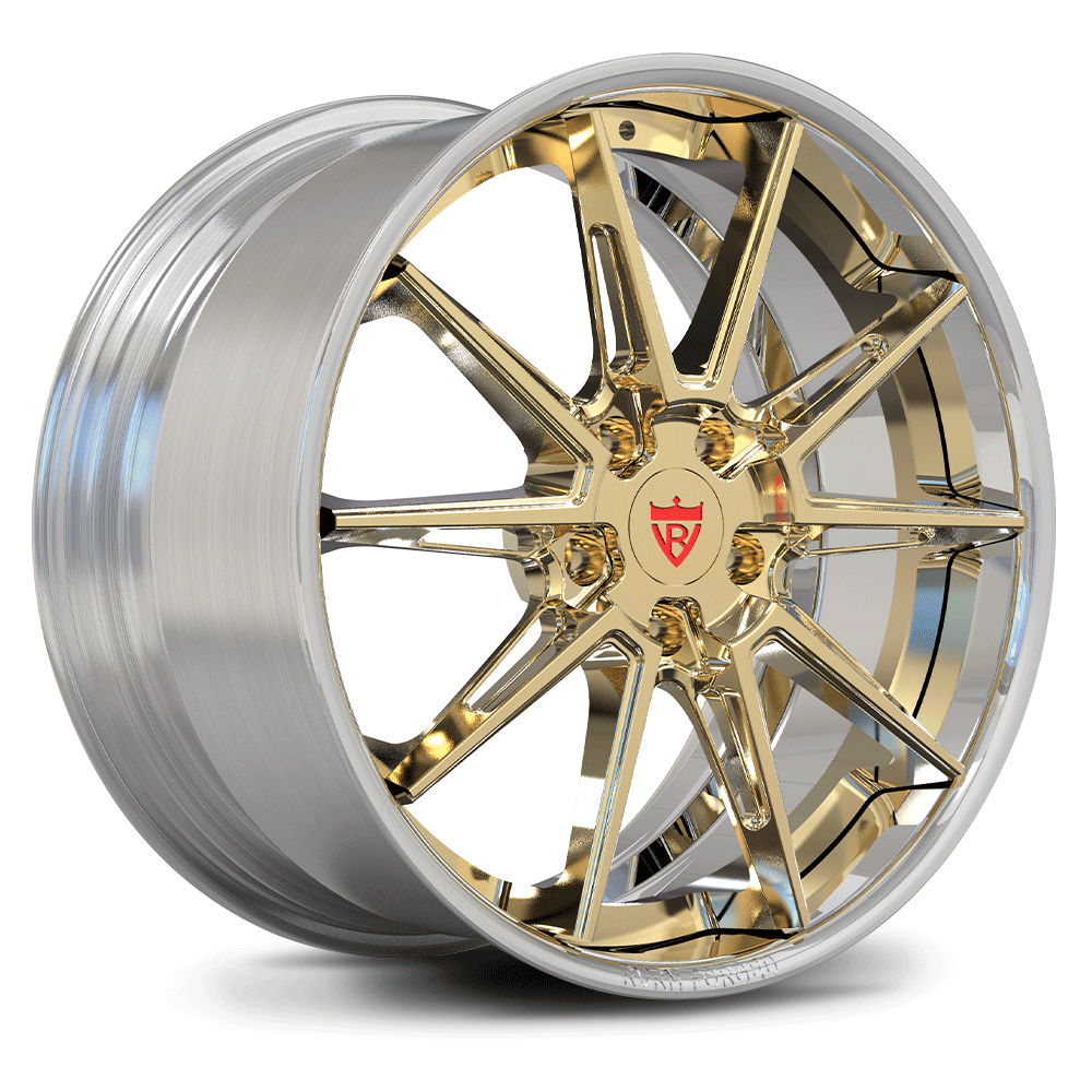 Gold and Chrome Rims for Corvette C8 Z06, E-Ray-RVRN Custom Forged Wheels 2-Piece Series RV-DC26, 20x10, 21x13 sizes