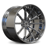 Custom forged 2-piece wheels RV-DC29 in chrome finish for Corvette C8, featuring a concave design.