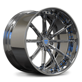 Custom forged 2-piece wheels, chrome finish, designed for corvette c8, featuring concave structure and premium craftsmanship.