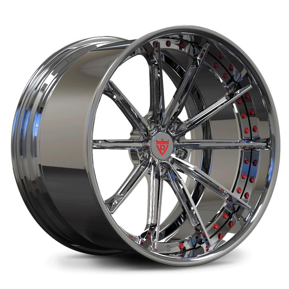 Custom forged 2-piece concave wheel featuring chrome finish and unique design, ideal for Corvette C8 and custom applications.