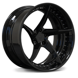 Custom forged 2-piece 5 spoke concave black wheels designed for Corvette C8 aftermarket applications.