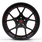 Custom-forged 2-piece wheel RV-DF04 in black with red accents, 17"-26" sizes available, compatible with Dodge Dakota R/T, 6 lug and OEM TPMS.