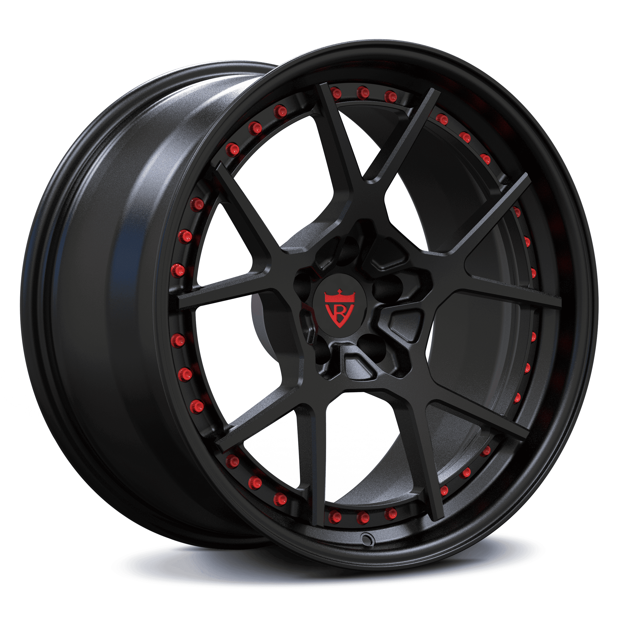 CUSTOM FORGED 2-PIECE WHEELS: RV-DF04 in black finish with red accents, 17"-26" available, dodge dakota r/t wheels, custom 6 lug rims