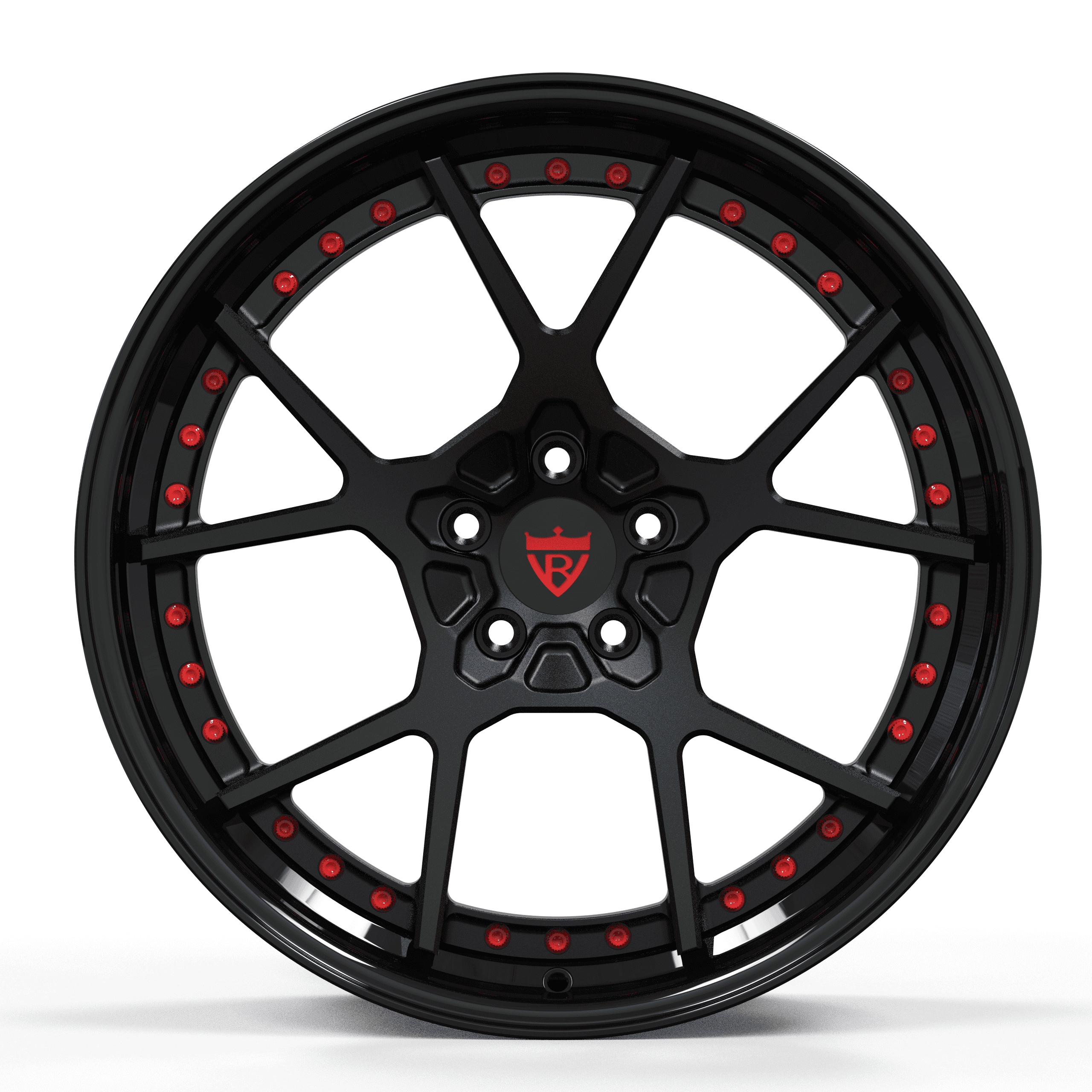 Custom forged 2-piece wheel RV-DF04 with black finish and red accents, available in 17"-26" sizes for Dodge Dakota R/T and other vehicles.