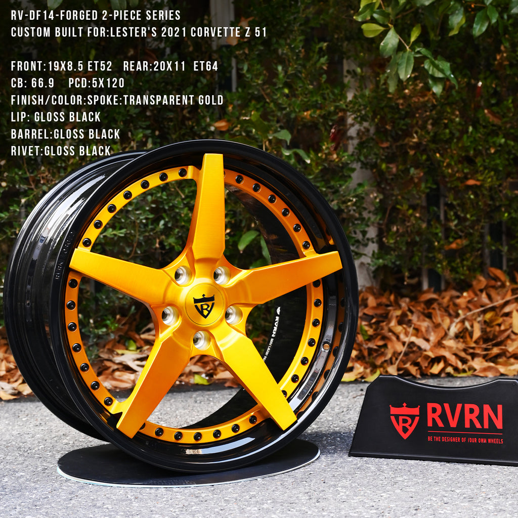 2021 Chevy Corvette C8 Aftermarket Wheels&Rims-Custom Fully Forged 5 Spoke Gold Rims