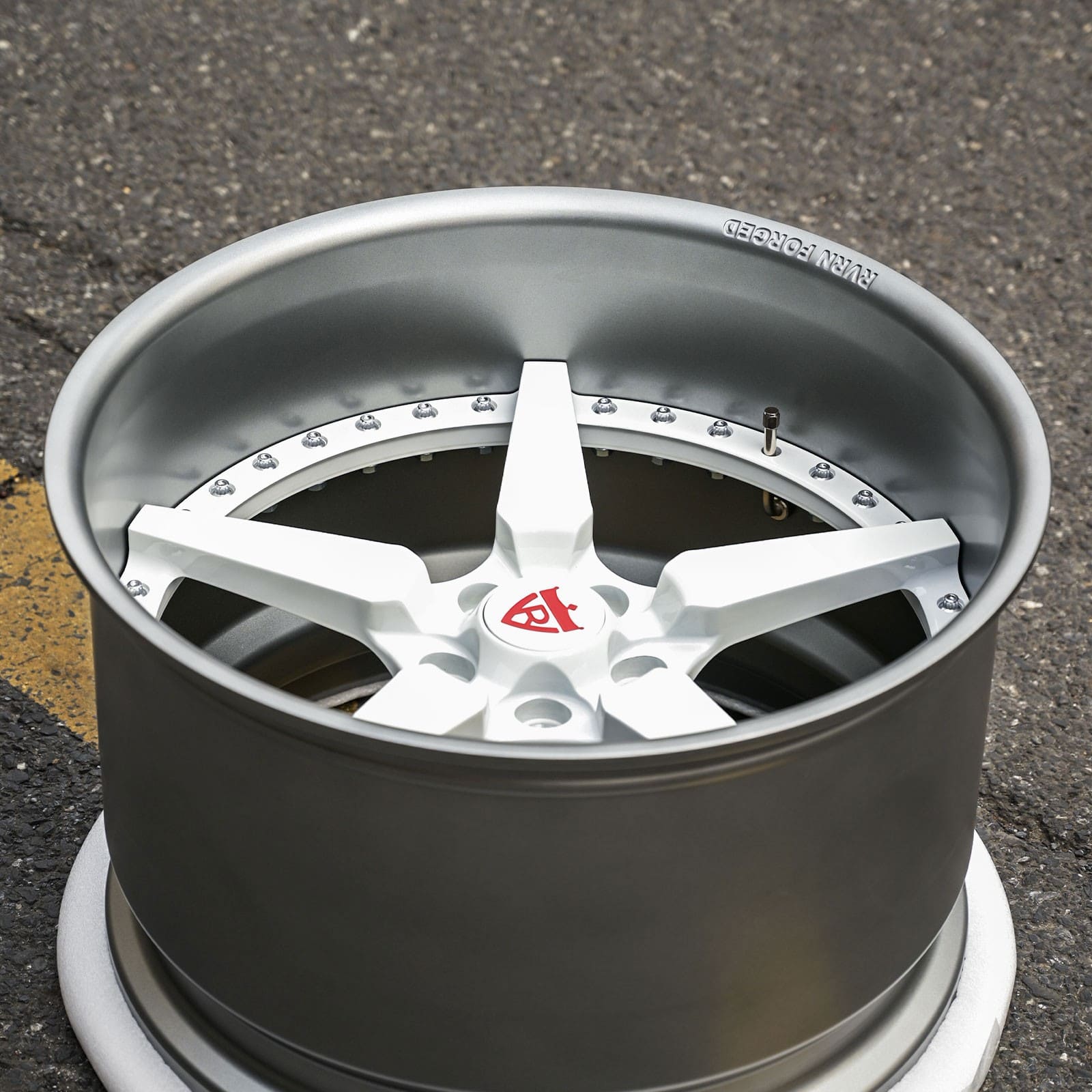 White and gunmetal deep dish five spoke wheels for trucks, 1968 Ford F100 custom build