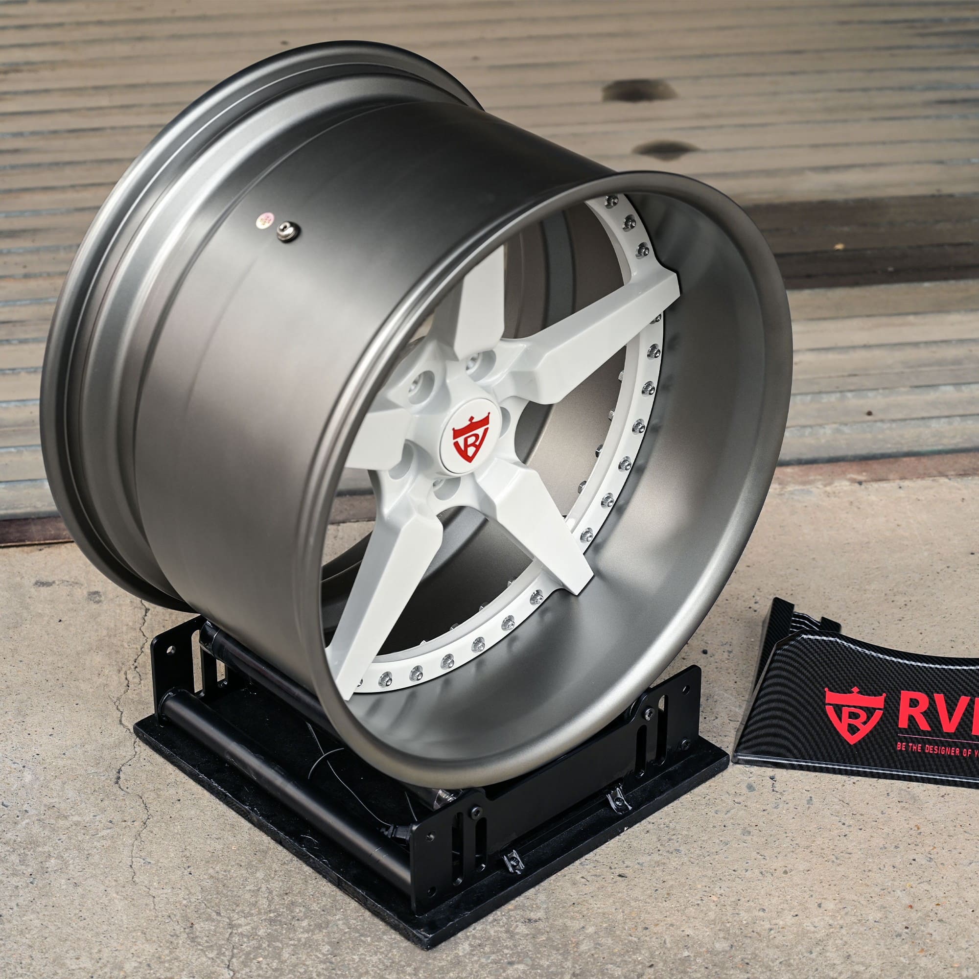 White and gunmetal deep dish five spoke wheels for trucks, 1968 Ford F100 custom build