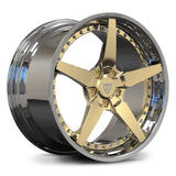 Gold and chrome rims for Corvette C8, custom forged 2-piece 5 spoke wheels RV-DF14 Series