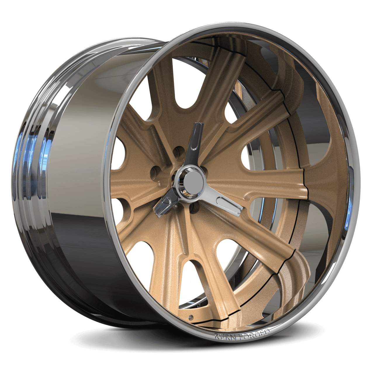 Bronze custom forged RV-DF67 wheel by RVRN Wheels for 1967 Ford Mustang GT, machined from aerospace-grade 6061-T6 aluminum alloy-RVRN custom forged 2-piece rims series